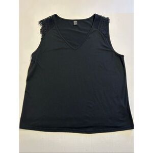 GOMORN Black V-Neck Lace Shoulder Tank Top Sleeveless Top Size XL